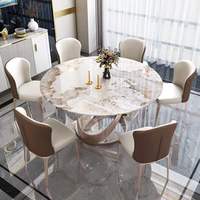 Mobilier de maison moderne classique rond 6 chaises ensembles de salle à manger en acier inoxydable marbre blanc tables à manger
