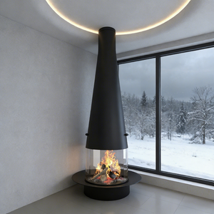 Cheminée conique suspendue sur mesure, poêle contemporain avec bouclier en verre rond - Product Image 1
