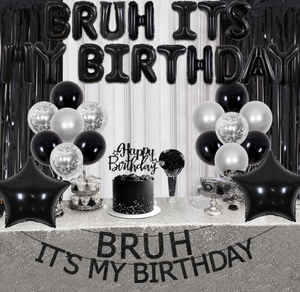 Kit Completo per Festa di Compleanno Nera: Striscione 'B RUH It's MY Birthday', Ghirlanda di Palloncini in Foil, Palloncini Confetti, Cake Topper, Tenda in Lamina e Accessori - Product Image 6