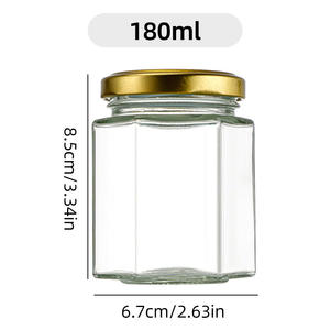 Frasco de Vidrio Transparente Hexagonal de 45 ml con Tapas Herméticas de Metal para Miel, Mermelada, Mantequilla de Maní, Galletas, Ensaladas - Product Image 5
