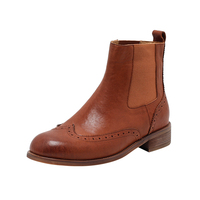 Bottines à lacets vintage pour femmes - Tige en cuir véritable, semelle en caoutchouc, mode automne/hiver