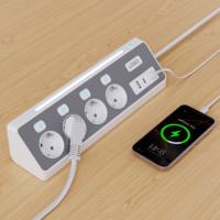 Multiprise allemande/coréenne 4 prises avec lumière LED et interrupteurs indépendants, 5V 3.4A ou PD30W avec USB et 2 ports Type-C