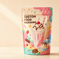 Sachets refermables imprimés en couleur avec fermeture éclair, pour milkshakes, desserts et snacks, personnalisables pour l'emballage alimentaire de détail