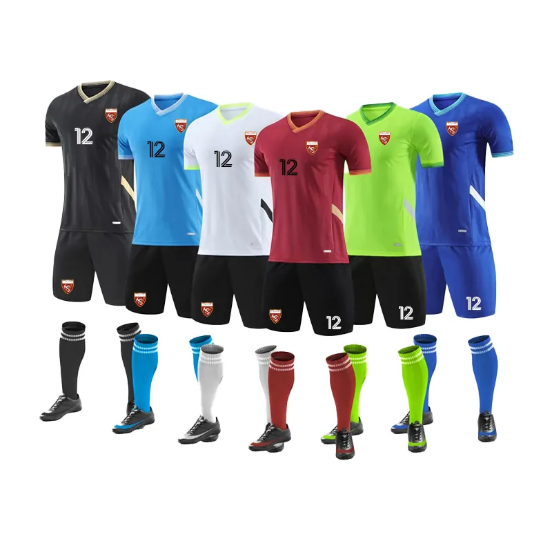 High Quality T-Shirt Mesh Jersey Football Soccer Jerseys Youth Training Blank Design Football Kits Full Set Soccer Kit
