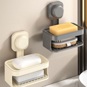 Porte-savon mural à ventouse, type rectangulaire, en plastique PP, auto-drainant, étagères de salle de bain, design minimaliste - Product Image 3