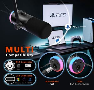 Podcast RGB Dynamic Microphone USB Type C XLR Interface Microphone Studio With 3.5mm Monitor <b>Table</b> Round Stand - Product Image 6