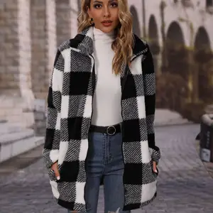 2023 women's elegant vinitage plus size ladies plaid blazer long style trench over coats jackets with zipper for women winter