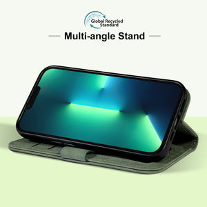 Funda Tipo Cartera con Tapa Abatible de Cuero PU Reciclado GRS 2026 para iPhone 16 <span class=keywords><strong>15</strong></span> 17 <span class=keywords><strong>Pro</strong></span> Max, Funda Magnética con Tarjetero y Soporte - Product Image 6