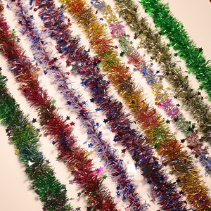 Nueva Guirnalda de Pompones Coloridos Navideños, Decoración para Eventos <span class=keywords><strong>con</strong></span> Adornos de Visco y Cintas, Pompones de Plástico Estilo Estrella Pequeña, 2m, de Fábrica - Product Image 1