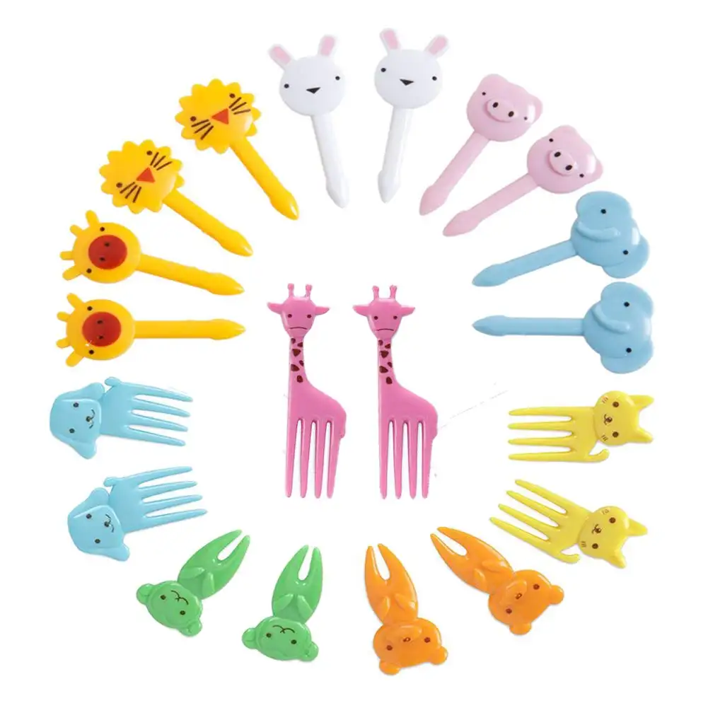 Garfos decorativos reutilizáveis de plástico, conjunto de garfos bonitos de desenho animado de frutas e alimentos para crianças