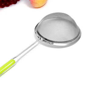 Stainless Steel Strainer Set With Green Handle Heat Resistant Kitchen Sieve For Frying Hot Pot Cooking - Product Image 4