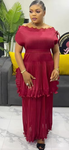 Factory Outlet Miyake plisado Color sólido cuello con volantes de talla grande hasta el tobillo vestido de mujer para verano para ropa formal - Product Image 3