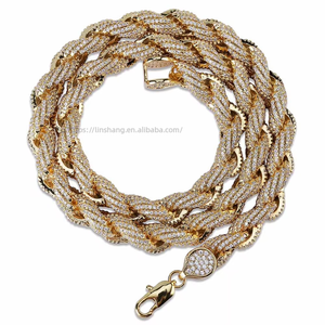 Hip-Hop Style 8mm Gold-Plated <b>Copper</b> <b>Chain</b> Twisted Necklace Diamonds Unique Fashionable Exaggerated - Product Image 2