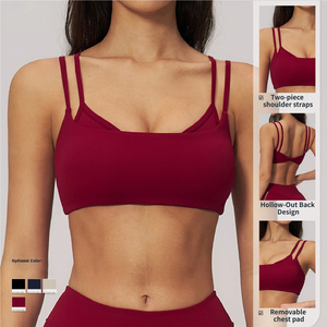 Reggiseno Sportivo Personalizzato a Strati per Donna, con Doppia Fascia e Schiena Aperta Intrecciata, Effetto Nudo, Top Corto da Yoga Senza Schienale, per Palestra e Fitness - Product Image 2