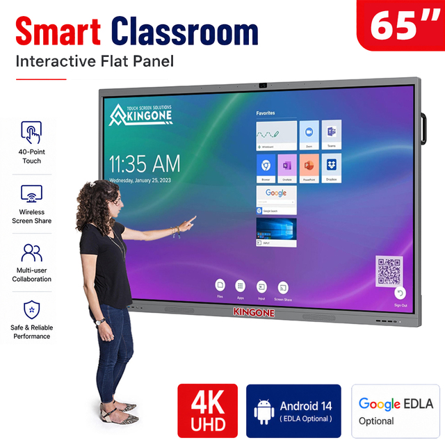 KINGONE 4K Android/window OPS 55/65/75/85/98 Inch Interactive Display Smart Board Touch Screen Monitor Interactive Whiteboard