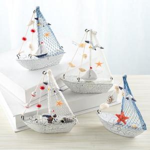 Style méditerranéen coquille fissure petit bateau décoration modèle de <span class=keywords><strong>voilier</strong></span> en bois petite décoration artisanat créatif pour enfants bateau - Product Image 2