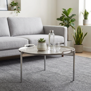 AK Brass Modern Metal Round <b>Coffee</b> <b>Table</b> with <b>Silver</b> Finish Trending Furniture for Living Room Furniture / Interior Furniture - Product Image 2