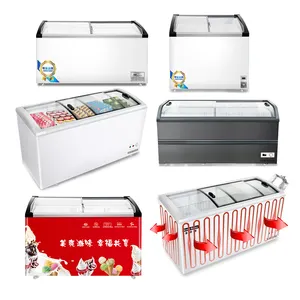 Rebirth 400/500/600L Arc Curved Style Supermarket Display Commercial Supermarket Ice Cream Meat Island Horizontal Freezer