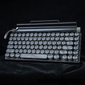 En stock – Clavier mécanique rétro Bluetooth 5.0 double mode avec touches rondes, style machine à écrire, combo clavier-souris, interrupteurs bleus – Vente en gros - Product Image 1