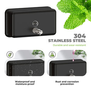 Distributeur de savon mural FANDA au design moderne, écologique, en acier inoxydable, capacité de 1200 ml, revêtement en poudre noire, garantie 1 an - Product Image 4