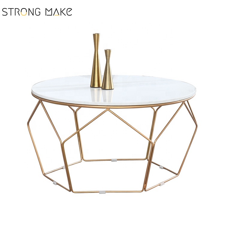 En Acier inoxydable Or Rose Table D'appoint En Marbre Artificiel Table Basse Ronde