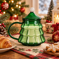 Mug en verre borosilicate coloré en forme de sapin de Noël avec couvercle et poignée pour hôtels, bars, banquets et boutiques de cadeaux