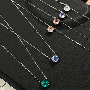 Collier en argent sterling 925 avec pendentif en zircon coloré taille brillant, motif cube de sucre, tendance, minimaliste, pour fiançailles et mariage - Product Image 1