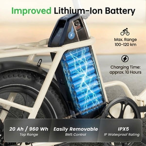Bicicleta Eléctrica Plegable Mule de 48V 250W con Batería de 20Ah, Frenos de Disco, Shimano de 7 Velocidades, Neumáticos Gruesos de 20 Pulgadas y Suspensión Delantera - Product Image 3