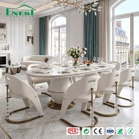 Ensemble de table à manger ovale contemporaine haut de gamme en marbre avec base en cristal, chaises de restaurant, mobilier complet pour toute la maison