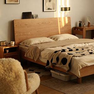 Lit plateforme en bois de cerisier 1,8 m, style nordique, en bois massif, avec rangement, pour chambre principale - Product Image 1