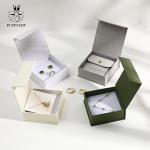PUPPYSEW 9*9*3.5cm <b>Black</b> Luxury Flip Magnetic Necklace Jewelry <b>Box</b> with logo Cardboard Bracelet Ring Necklace Jewelry <b>Box</b> - Product Image 5