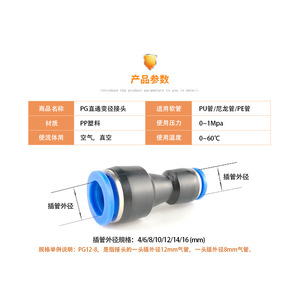 Adaptateur réducteur pneumatique droit à connexion rapide Zoni PG6-4 8-6 10-8 12-10 8-4 16-12 Raccord de tuyau d'air en plastique - Product Image 1