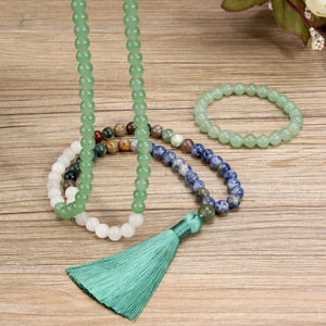 Collar de cuentas de <span class=keywords><strong>jade</strong></span> Dongling retro DAISY youf, cadena para suéter con borlas para mujer, conjunto de accesorios de pulsera larga, exclusivo - Product Image 4