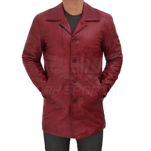 Abrigo largo de cuero Nueva moda para hombre Casual Color puro Chaqueta de cuero clásica Manga larga para hombre Alta - Product Image 3