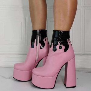 Botines de Plataforma Alta con Bloques de Color, Talla Grande 43, para Mujer, Tacón Grueso, Cierre Lateral, Botines Cortos de Moda para Damas - Product Image 3