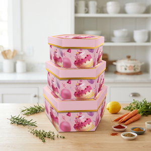 Set di 3 Scatole Regalo a Forma di Stella in Cartone Rosa con Stampa <span class=keywords><strong>Torta</strong></span> di Compleanno per Feste di Ragazze e Confezioni Regalo Floreali - Product Image 5