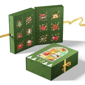 Boîte de calendrier de l'avent de Noël personnalisée de luxe, boîte surprise biodégradable de qualité supérieure pour jouets, à ouverture manuelle avec ruban - Product Image 1