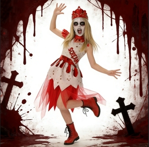 Costume de reine des zombies pour enfants, tenue d'Halloween de <span class=keywords><strong>princesse</strong></span> zombie sanglante et effrayante pour filles, pour fête cosplay, <span class=keywords><strong>princesse</strong></span> morte-vivante - Product Image 1