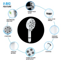 Pommeau de Douche à Main Filtrant Économiseur d'Eau Haute Pression Finition Chromée 9 Modes de Pulvérisation Filtration Simple pour Usage Hôtelier et SPA Cutané