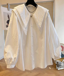 Camisa Blanca de Doble Capa con Solapa Grande <span class=keywords><strong>para</strong></span> <span class=keywords><strong>Mujer</strong></span>, Blusa Holgada de <span class=keywords><strong>Manga</strong></span> <span class=keywords><strong>Larga</strong></span> con Botones, Elegante y Casual <span class=keywords><strong>para</strong></span> Oficina - Product Image 2