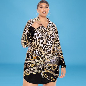 Vêtements pour femmes, vêtements grande taille, chemisiers et chemises pour femmes grande taille à imprimé léopard, col à revers, simple boutonnage - Product Image 4