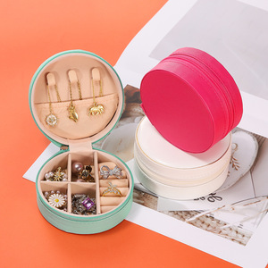 Portable Round Fabric Jewelry <b>Box</b> <b>Small</b> Size Travel Jewelry Organizer <b>Storage</b> Case for Rings Necklaces Earrings - Product Image 3