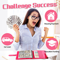 Nouveau Style mignon bloc couleur cuir Pu 6 anneaux économie d'argent défi livre classeur 100 enveloppe économies défi A5 budget classeur