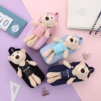 Grande capacité 3D pochette fixe doux fabricant école fille toile dessin animé ours poupée papeterie boîte bus étui à crayons