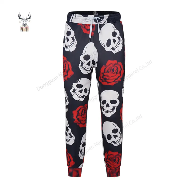 Nanteng Suministro personalizado Moda 88% Poliéster Rosa y Calavera Patrón Cintura media Leggings Sublimación Hombres Joggers