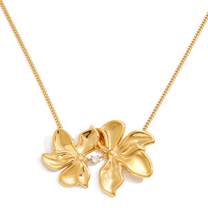 Collana con ciondolo in oro di lusso 316L catena di dichiarazione in <span class=keywords><strong>acciaio</strong></span> inossidabile per le donne due tonalità margherita gioielli - Product Image 5