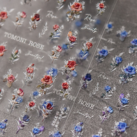 Autocollants pour ongles en gros, autocollants auto-adhésifs, fleurs de printemps, or rose, laser, 5D, en relief, autocollants pour nail art