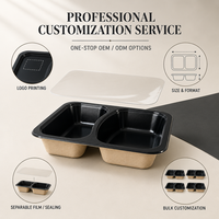 Barquettes en bagasse laminées CPET noires sans PFAS, résistantes à la chaleur, haute barrière, compostables, pour repas surgelés, emballage MAP, faible coût d'outillage