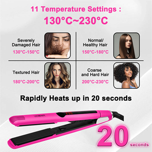 Plancha de pelo portátil 2 en 1 para rizar y alisar el cabello rosa para tratamiento de queratina - Product Image 2