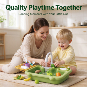 Juego de Cocina de Juguete con Fregadero Eléctrico y Grifo Real, Verduras, Frutas y Vajilla para Niños, Regalo Educativo - Product Image 3